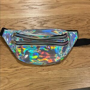 Silver Holographic Fanny Pack with Black Strap